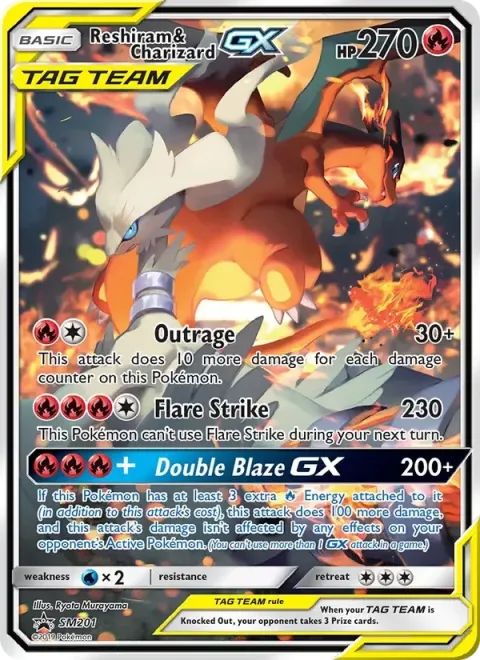 Carte Pokémon Reshiram et Dracaufeu GX SM201, extension Promo SM