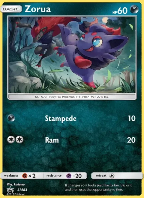 Carte Pokémon Zorua SM83, extension Promo SM