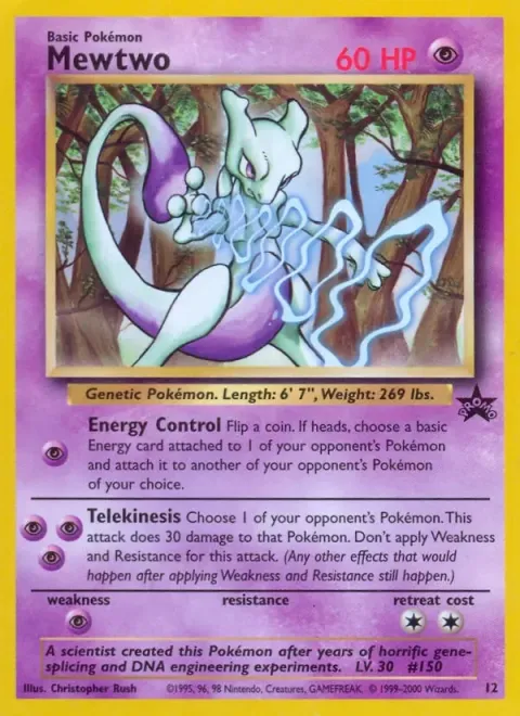 Carte Pokémon Mewtwo 12, extension Wizards Black Star Promos