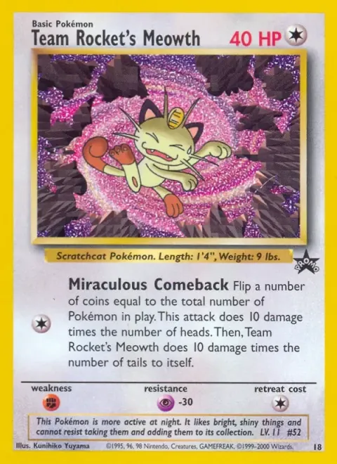 Carte Pokémon Miaouss de la Team Rocket 18, extension Wizards Black Star Promos
