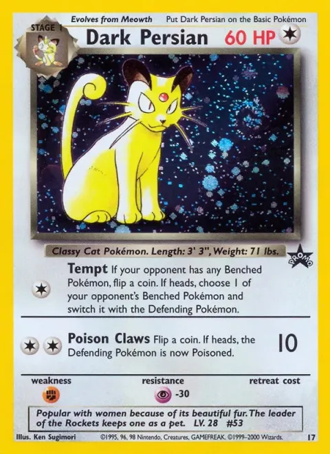 Carte Pokémon Persian obscur 17, extension Wizards Black Star Promos