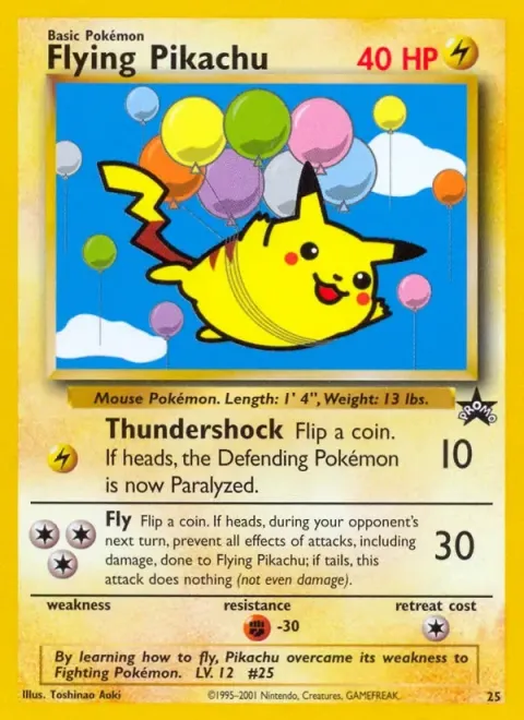 Carte Pokémon Pikachu volant 25, extension Wizards Black Star Promos