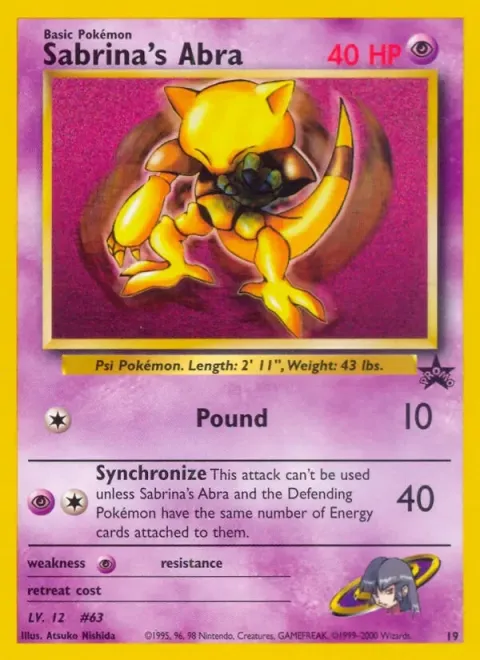 Carte Pokémon Sabrina’s Abra 19, extension Wizards Black Star Promos