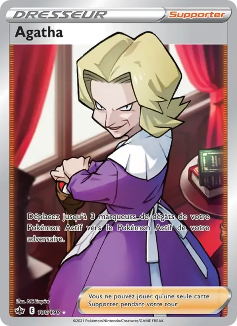 Carte Pokémon Agatha 186/198, extension Règne de Glace