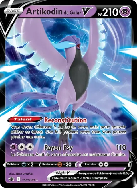Carte Pokémon Artikodin de Galar V 058/198, extension Règne de Glace