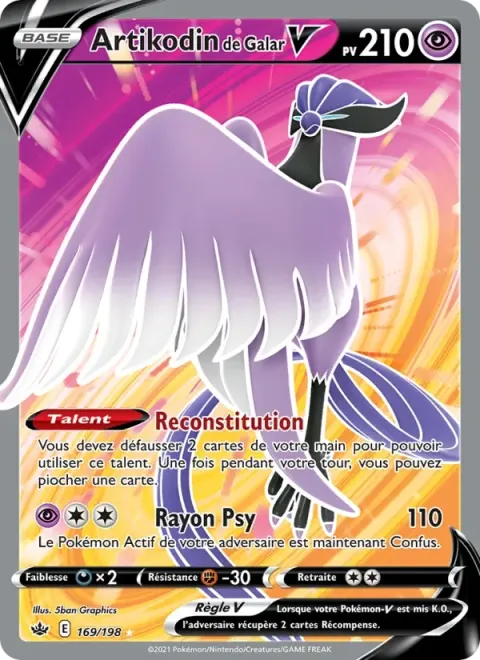 Carte Pokémon Artikodin de Galar V 169/198, extension Règne de Glace