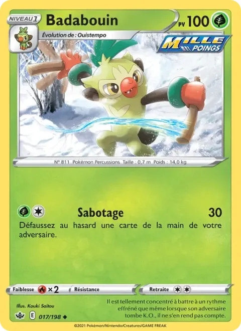 Carte Pokémon Badabouin 017/198, extension Règne de Glace