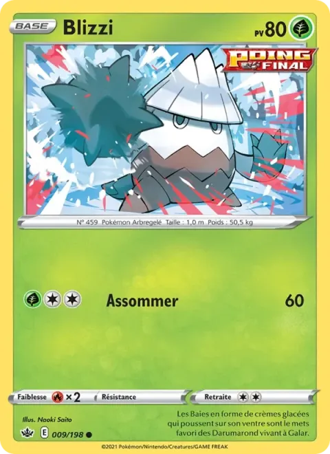 Carte Pokémon Blizzi 009/198, extension Règne de Glace