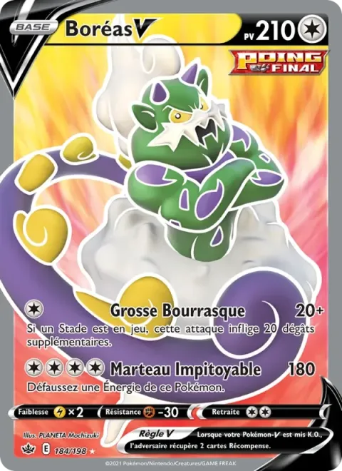 Carte Pokémon Boréas V 184/198, extension Règne de Glace