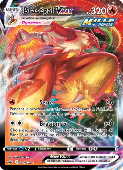 Carte Pokémon Braségali VMAX 021/198, extension Règne de Glace