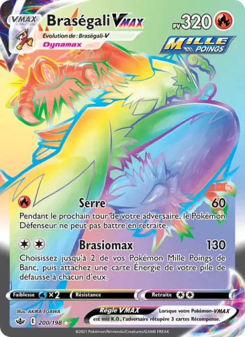 Carte Pokémon Braségali VMAX 200/198, extension Règne de Glace