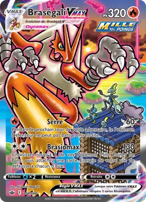 Carte Pokémon Braségali VMAX 201/198, extension Règne de Glace