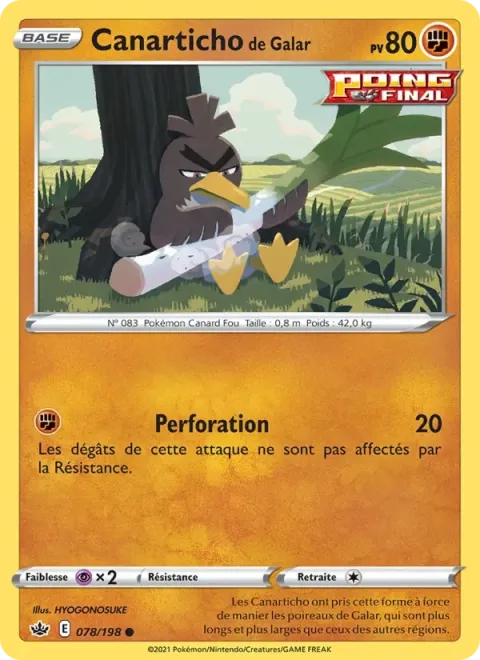 Carte Pokémon Canarticho de Galar 078/198, extension Règne de Glace