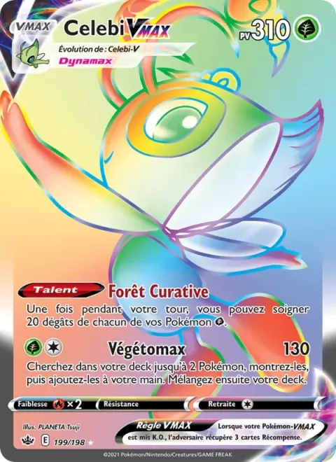 Carte Pokémon Celebi VMAX 199/198, extension Règne de Glace