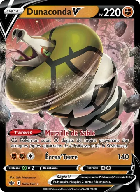 Carte Pokémon Dunaconda V 089/198, extension Règne de Glace