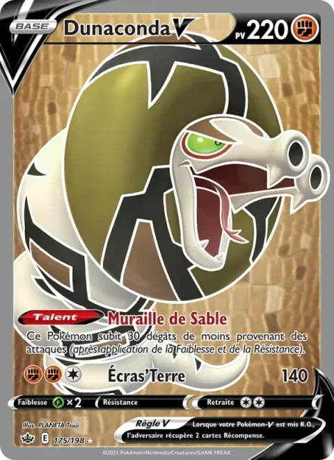 Carte Pokémon Dunaconda V 175/198, extension Règne de Glace