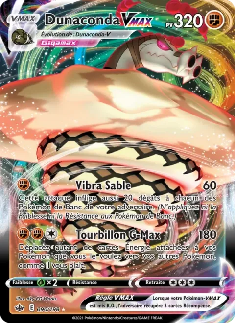 Carte Pokémon Dunaconda VMAX 090/198, extension Règne de Glace