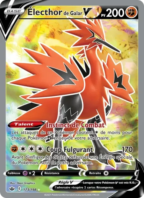 Carte Pokémon Électhor de Galar V 173/198, extension Règne de Glace