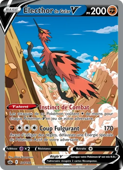 Carte Pokémon Électhor de Galar V 174/198, extension Règne de Glace