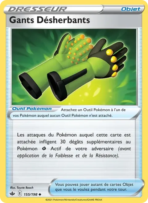 Carte Pokémon Gants Désherbants 155/198, extension Règne de Glace