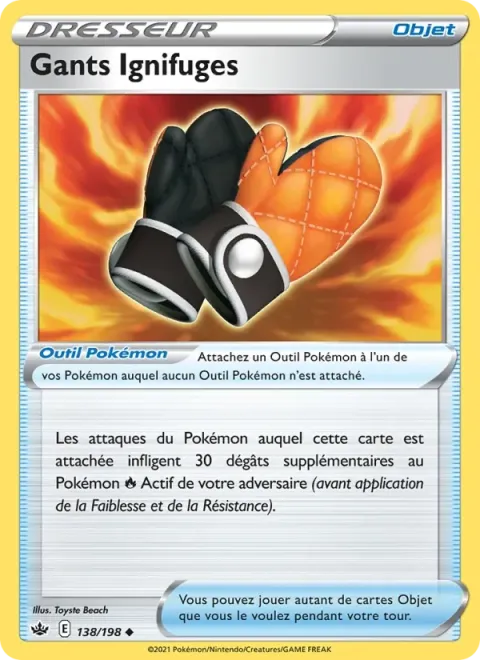 Carte Pokémon Gants Ignifuges 138/198, extension Règne de Glace