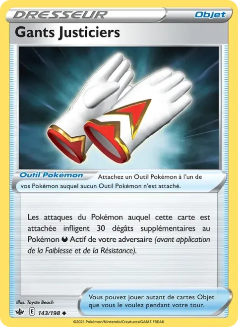 Carte Pokémon Gants Justiciers 143/198, extension Règne de Glace