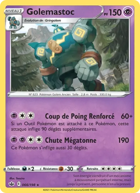 Carte Pokémon Golemastoc 066/198, extension Règne de Glace