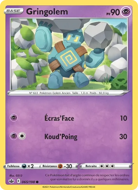 Carte Pokémon Gringolem 065/198, extension Règne de Glace