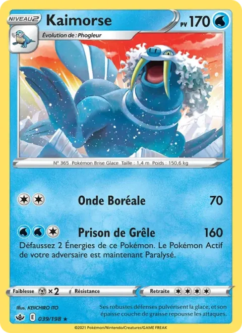 Carte Pokémon Kaimorse 039/198, extension Règne de Glace