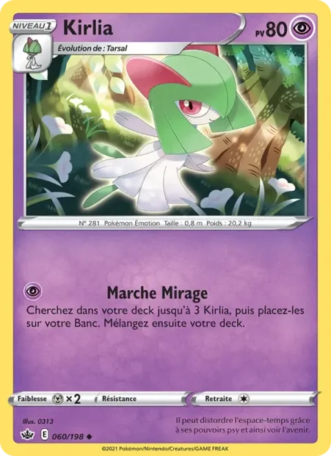 Carte Pokémon Kirlia 060/198, extension Règne de Glace