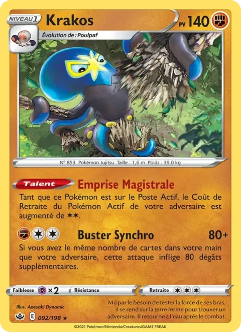 Carte Pokémon Krakos 092/198, extension Règne de Glace