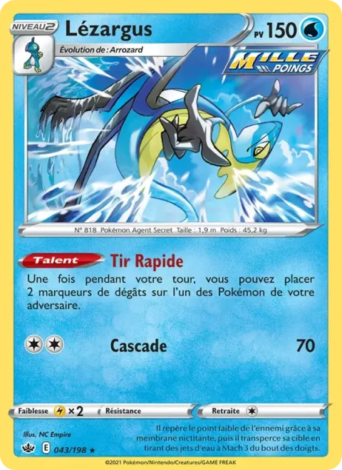 Carte Pokémon Lézargus 043/198, extension Règne de Glace