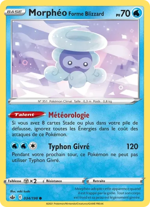 Carte Pokémon Morphéo Forme Blizzard 034/198, extension Règne de Glace