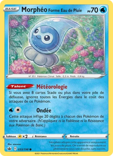 Carte Pokémon Morphéo Forme Eau de Pluie 033/198, extension Règne de Glace