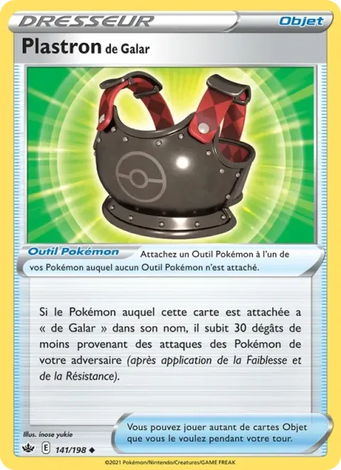 Carte Pokémon Plastron de Galar 141/198, extension Règne de Glace