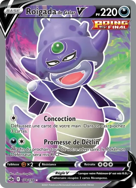 Carte Pokémon Roigada de Galar V 178/198, extension Règne de Glace