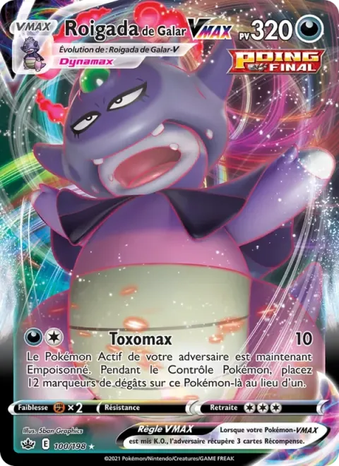 Carte Pokémon Roigada de Galar VMAX 100/198, extension Règne de Glace