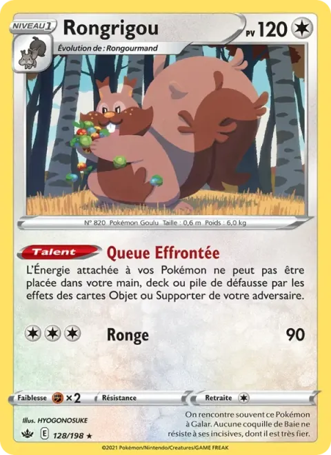 Carte Pokémon Rongrigou 128/198, extension Règne de Glace