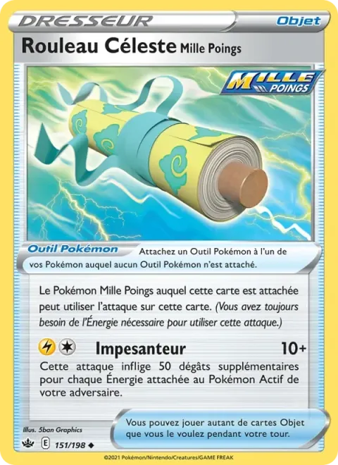 Carte Pokémon Rouleau Céleste Mille Poings 151/198, extension Règne de Glace