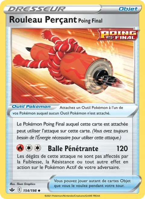 Carte Pokémon Rouleau Perçant Poing Final 154/198, extension Règne de Glace