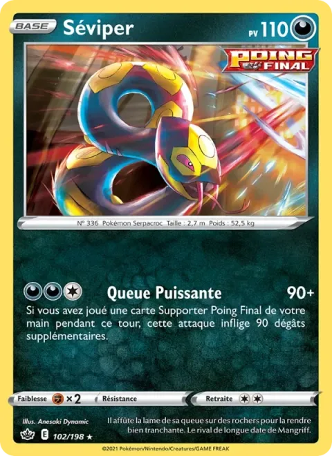 Carte Pokémon Séviper 102/198, extension Règne de Glace
