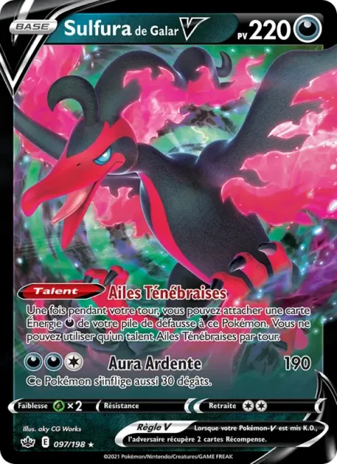 Carte Pokémon Sulfura de Galar V 097/198, extension Règne de Glace