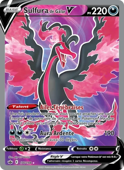 Carte Pokémon Sulfura de Galar V 176/198, extension Règne de Glace
