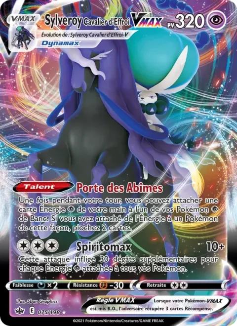 Carte Pokémon Sylveroy Cavalier d’Effroi VMAX 075/198, extension Règne de Glace