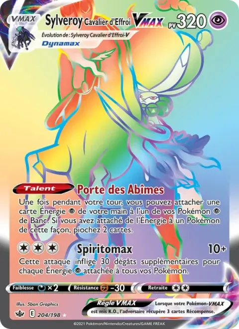 Carte Pokémon Sylveroy Cavalier d’Effroi VMAX 204/198, extension Règne de Glace
