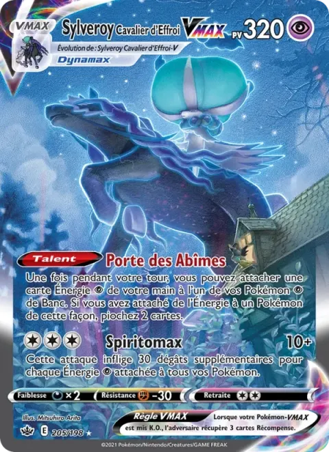Carte Pokémon Sylveroy Cavalier d’Effroi VMAX 205/198, extension Règne de Glace