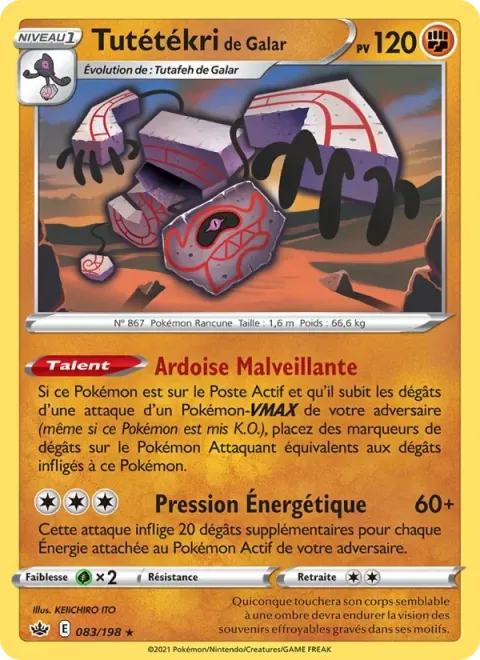 Carte Pokémon Tutétékri de Galar 083/198, extension Règne de Glace