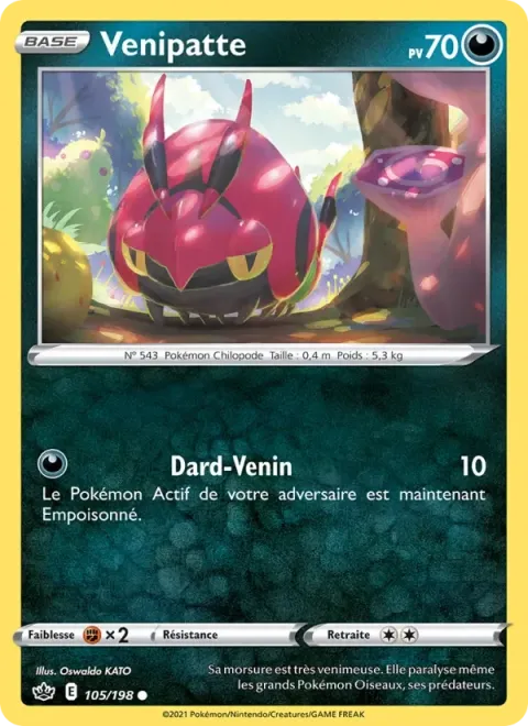 Carte Pokémon Venipatte 105/198, extension Règne de Glace