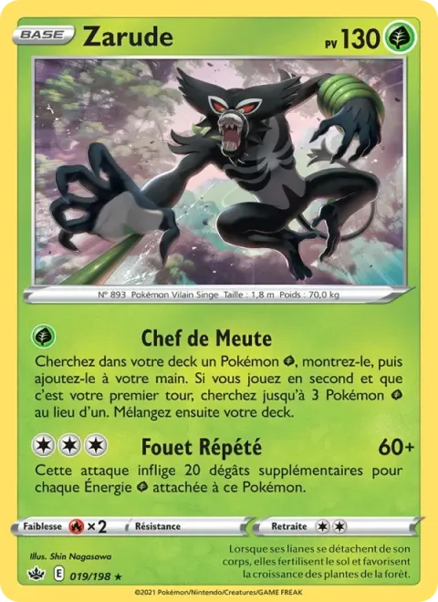 Carte Pokémon Zarude 019/198, extension Règne de Glace