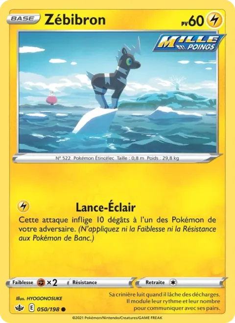 Carte Pokémon Zébibron 050/198, extension Règne de Glace